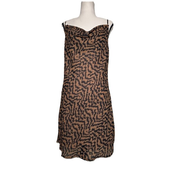 Animal Print Mini Slip Dress‎ Lined Cowl V-neck Women Size Large Lined Y2K - Picture 1 of 10